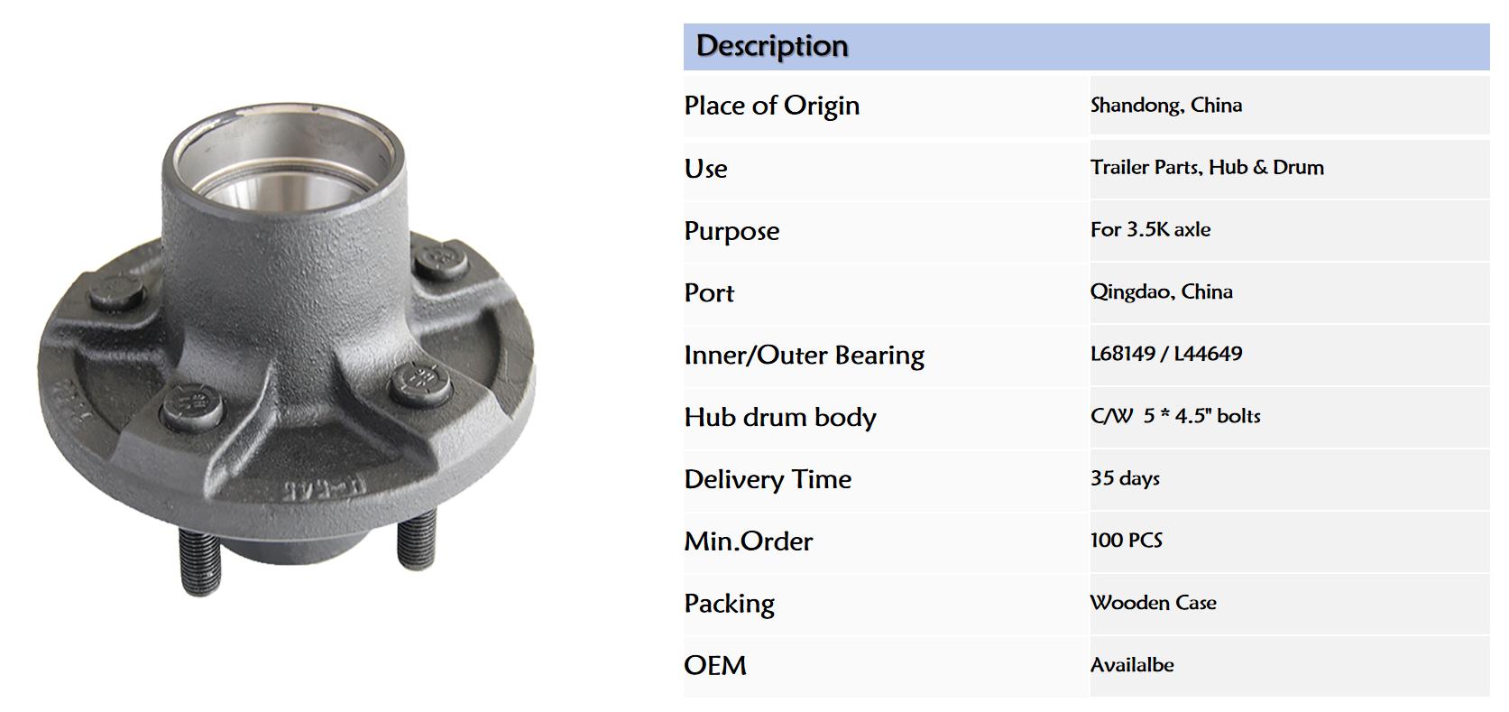 5 Lug Trailer Wheel Hub ,3500 LB-5 X 4.5.jpg